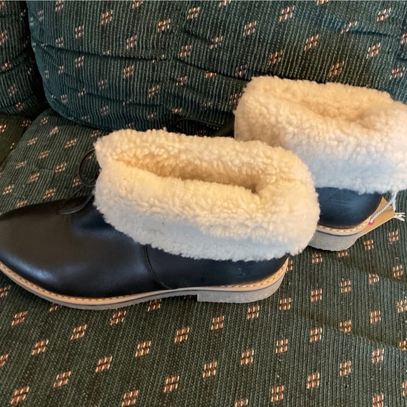 Joules Heybrook Booties Ankle Boots Black Leather Shearling Fold Cuff US 6 NWT - Picture 3 of 7